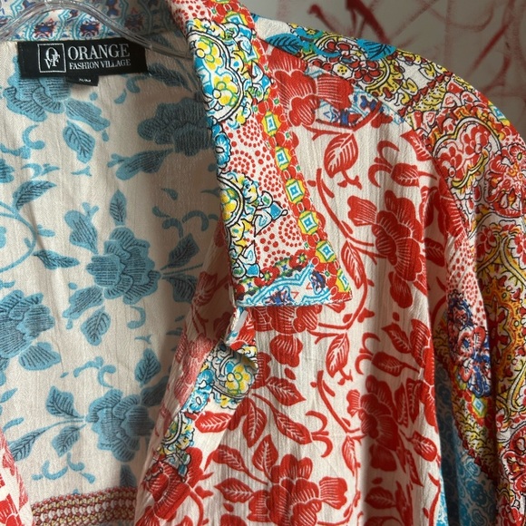 Orange Fashion Village Red and Blue Boho Patchwork Blouse S/M - Picture 7 of 16